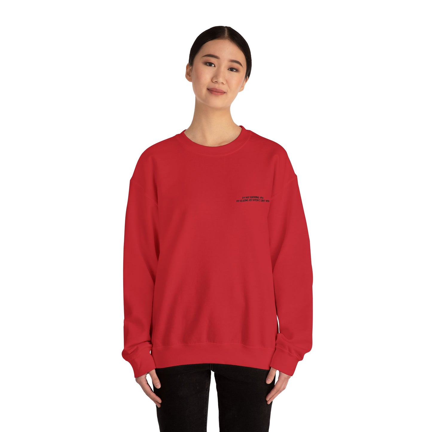 Minimalist Micro-Text Crewneck Sweatshirt — Subtle Chest Script