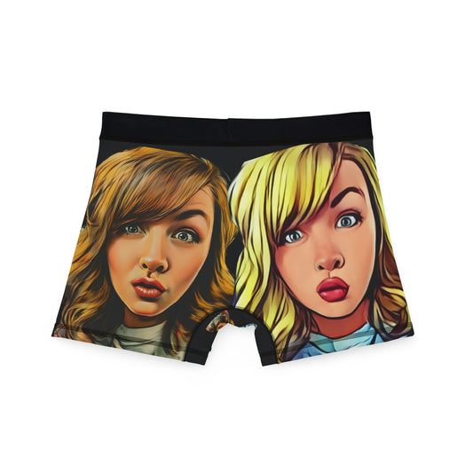 Cartoon Twin Faces Men's Boxer Shorts — Funny Pop Art Face Print