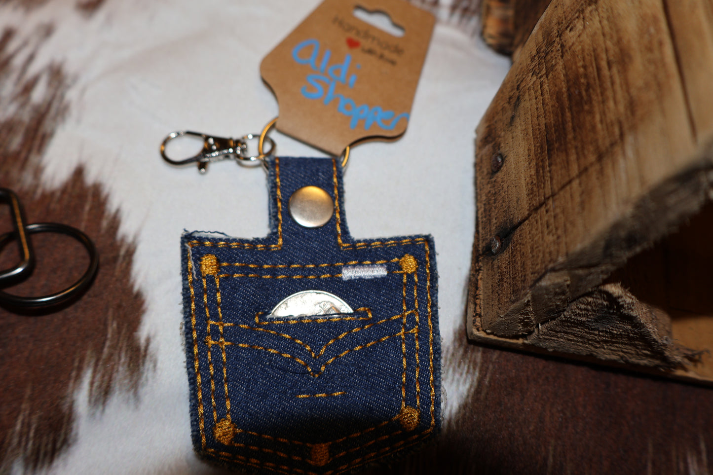 Attention Aldi Shoppers- Embroidered key fobs quarter holders