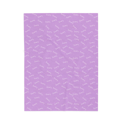 Lavender 'Sunny' Velveteen Plush Blanket — Soft Cozy Throw with Repeating Script Pattern