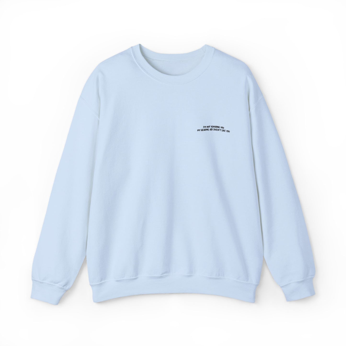 Minimalist Micro-Text Crewneck Sweatshirt — Subtle Chest Script