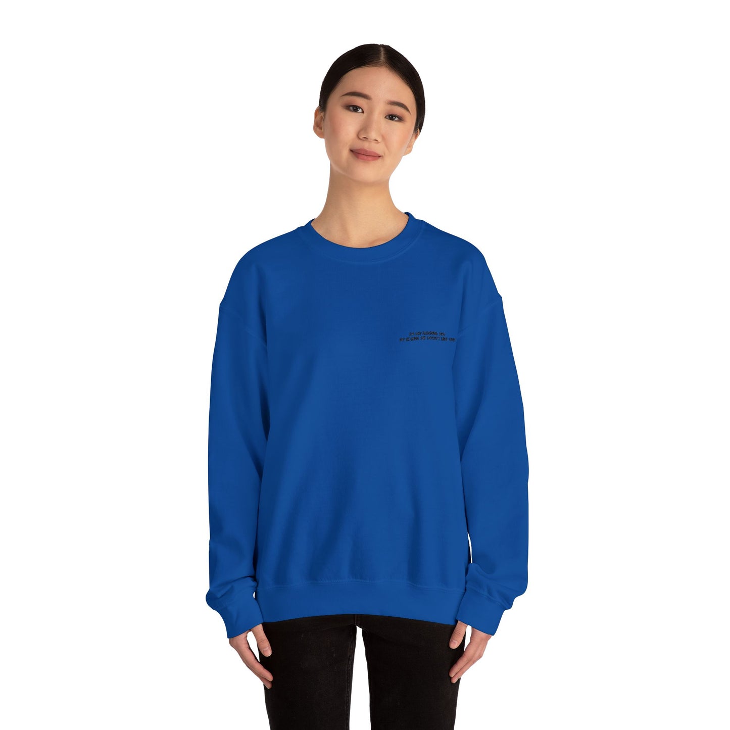 Minimalist Micro-Text Crewneck Sweatshirt — Subtle Chest Script
