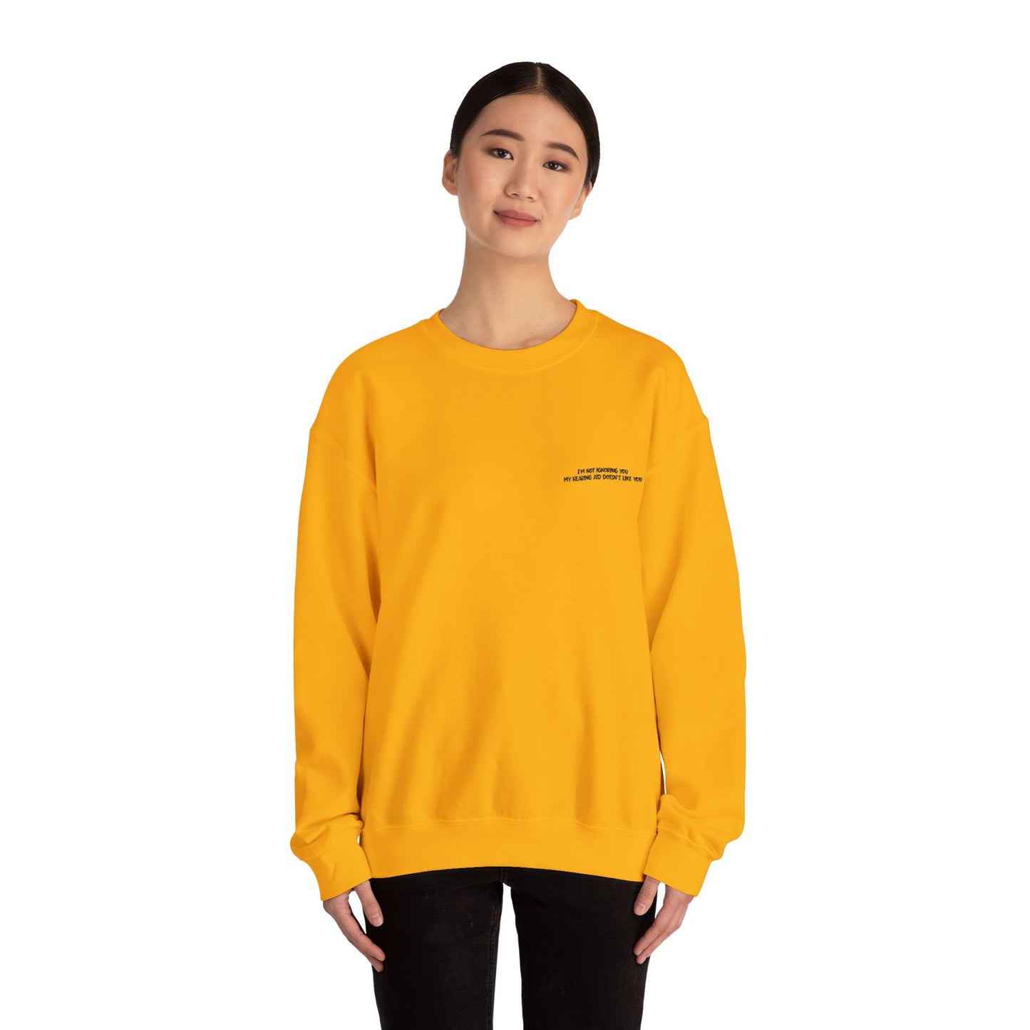 Minimalist Micro-Text Crewneck Sweatshirt — Subtle Chest Script