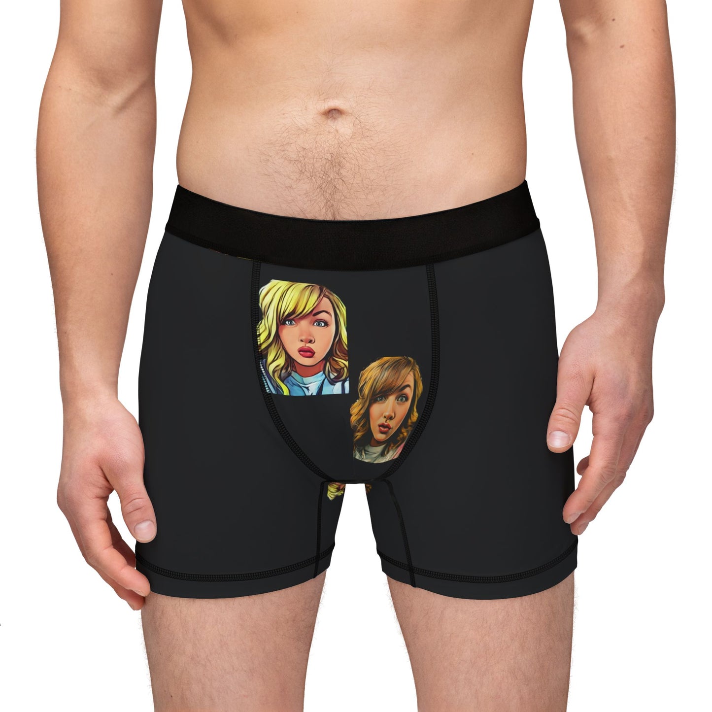 Cartoon Twin Faces Men's Boxer Shorts — Funny Pop Art Face Print