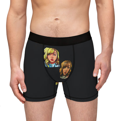 Cartoon Twin Faces Men's Boxer Shorts — Funny Pop Art Face Print