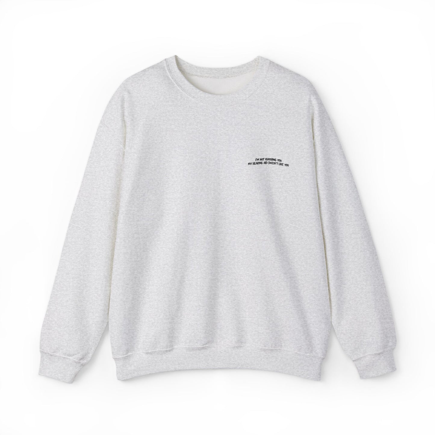 Minimalist Micro-Text Crewneck Sweatshirt — Subtle Chest Script