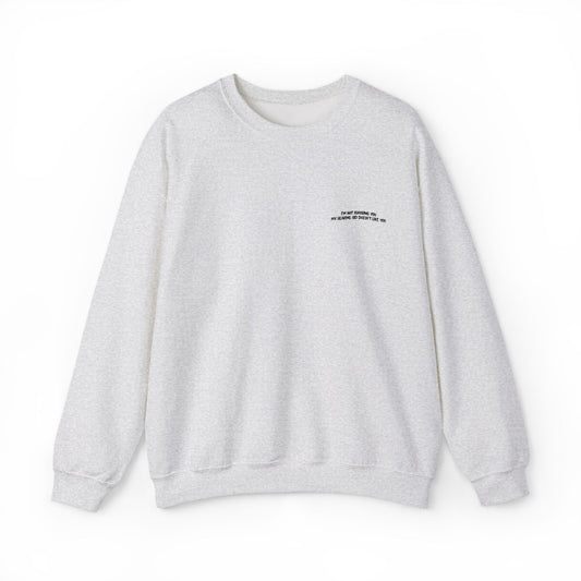 Minimalist Micro-Text Crewneck Sweatshirt — Subtle Chest Script