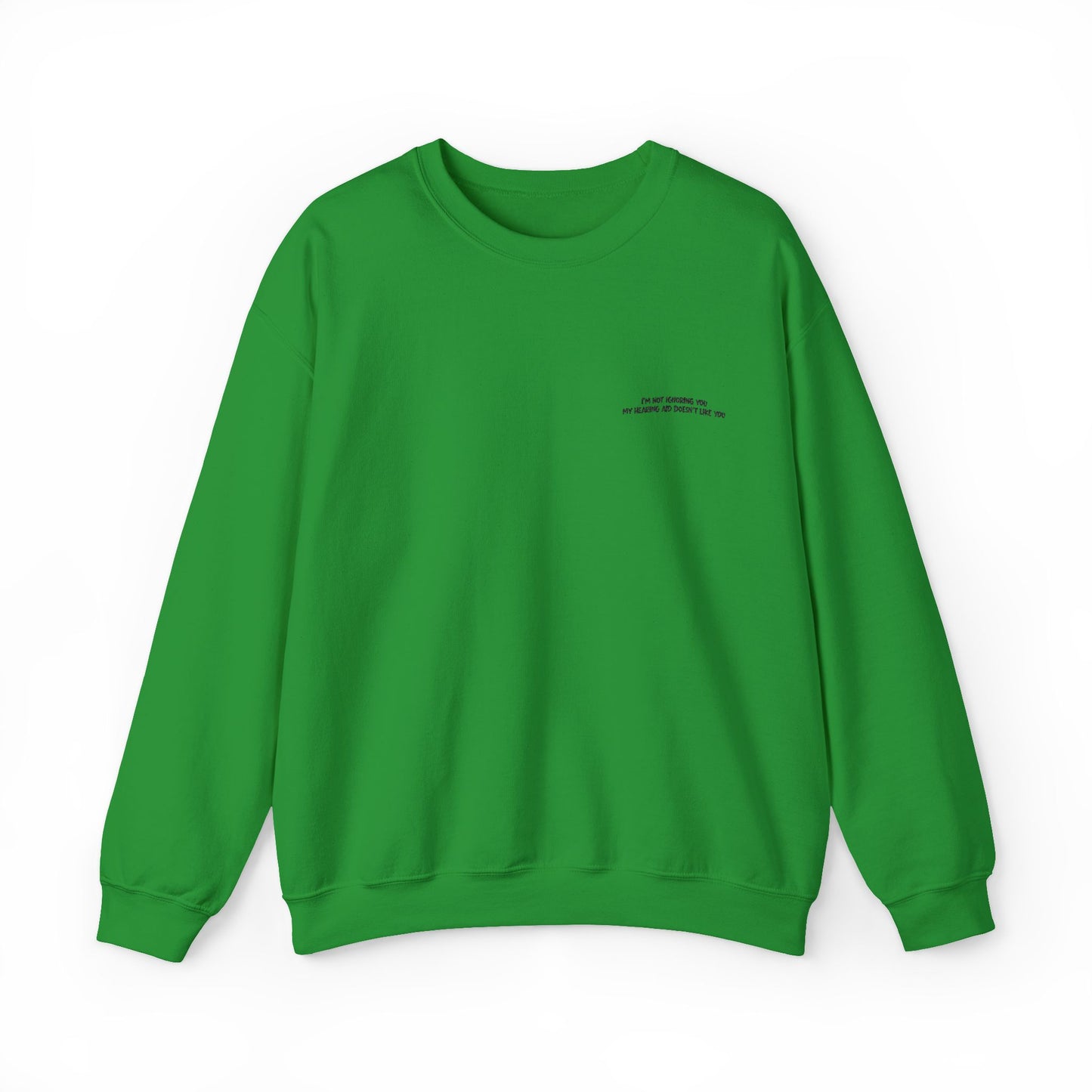 Minimalist Micro-Text Crewneck Sweatshirt — Subtle Chest Script