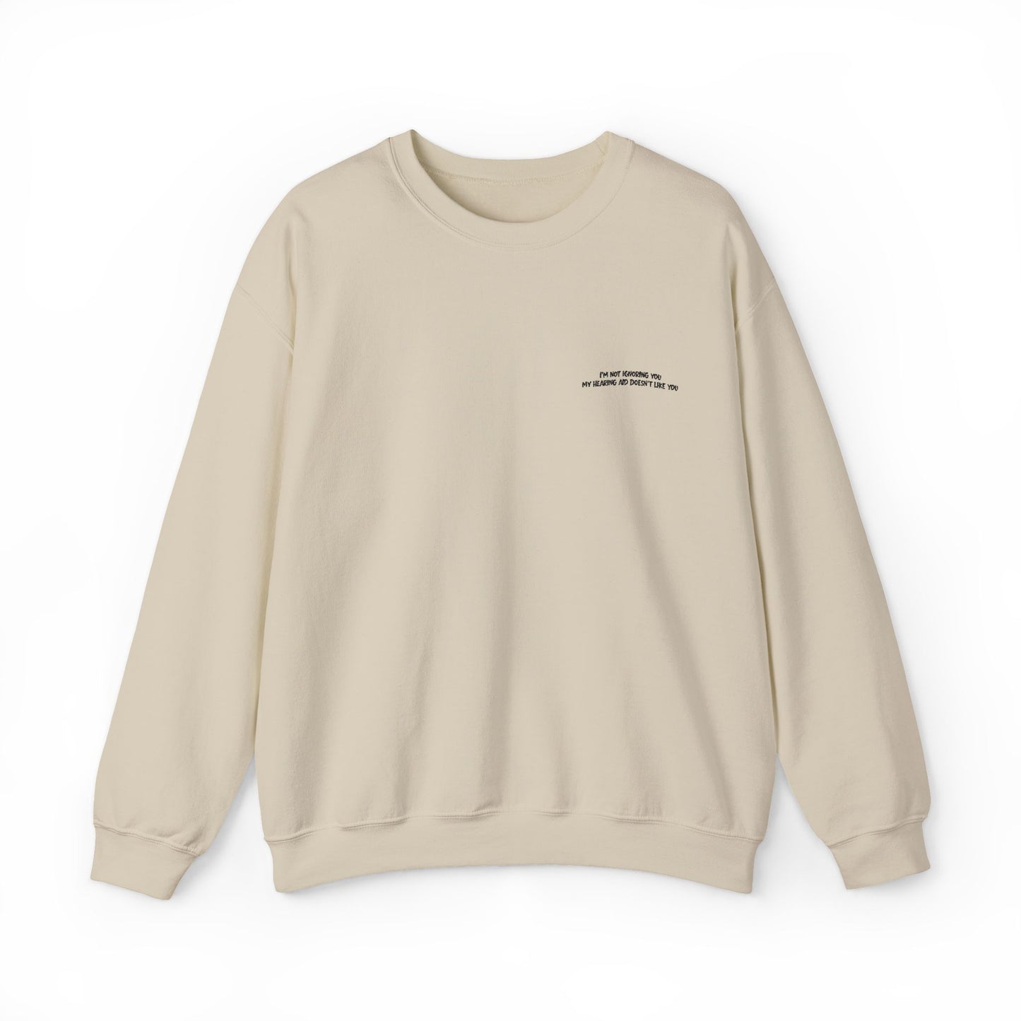Minimalist Micro-Text Crewneck Sweatshirt — Subtle Chest Script