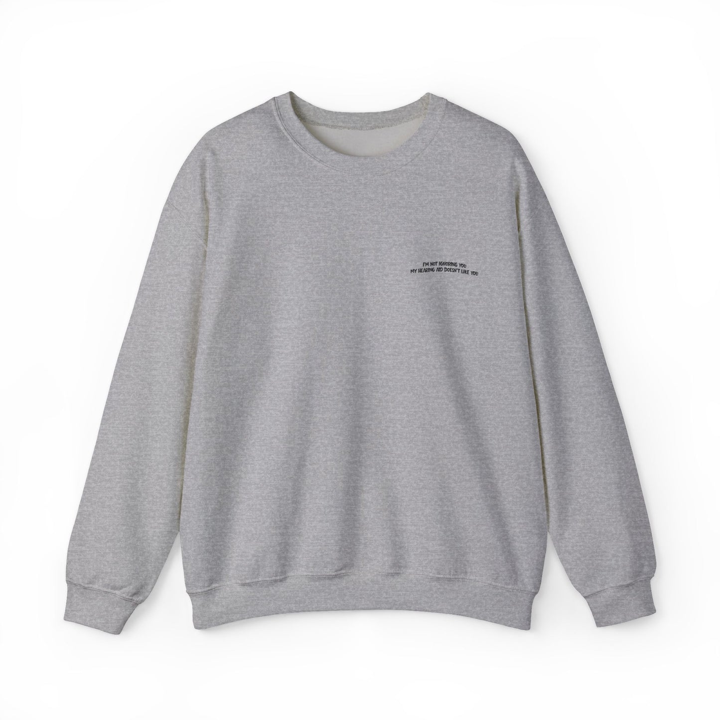 Minimalist Micro-Text Crewneck Sweatshirt — Subtle Chest Script