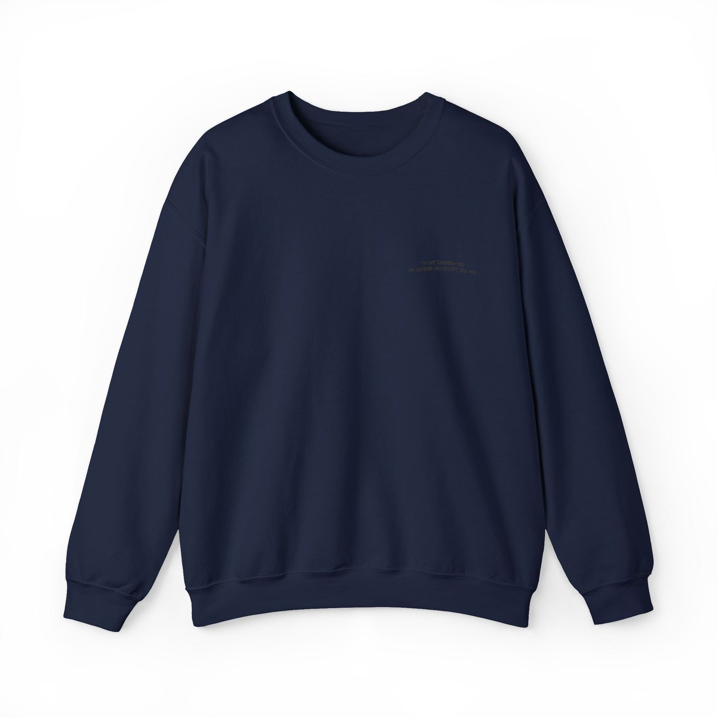 Minimalist Micro-Text Crewneck Sweatshirt — Subtle Chest Script