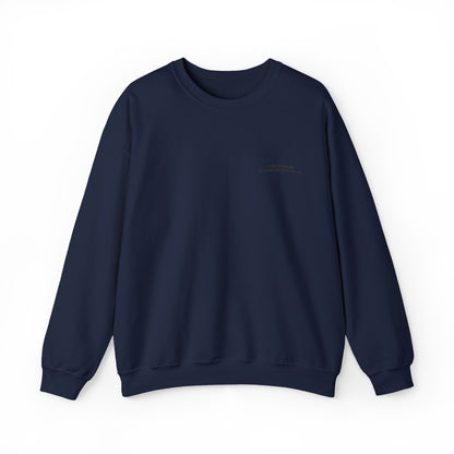 Minimalist Micro-Text Crewneck Sweatshirt — Subtle Chest Script