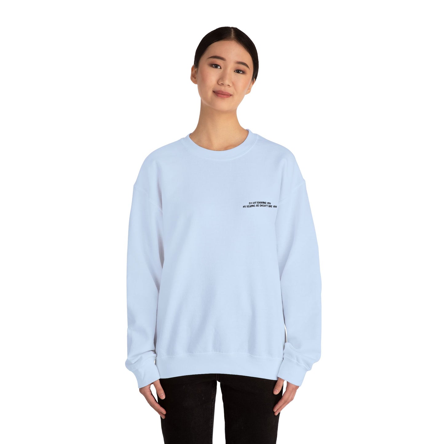 Minimalist Micro-Text Crewneck Sweatshirt — Subtle Chest Script