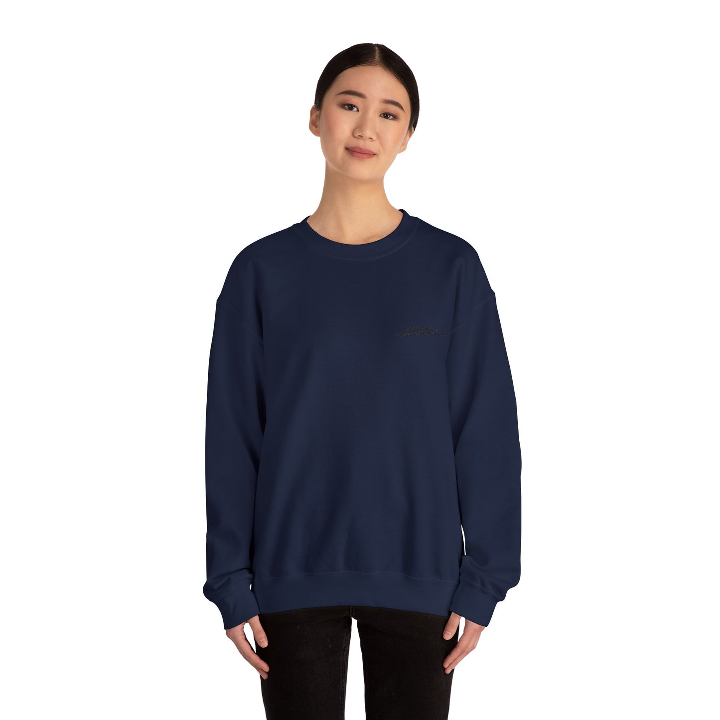 Minimalist Micro-Text Crewneck Sweatshirt — Subtle Chest Script