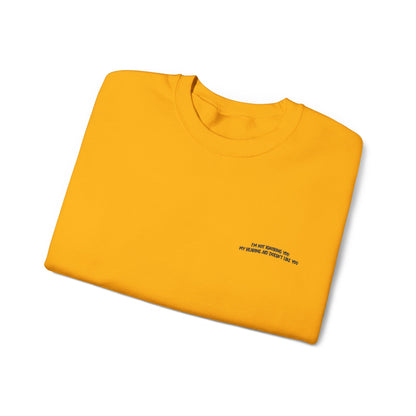 Minimalist Micro-Text Crewneck Sweatshirt — Subtle Chest Script