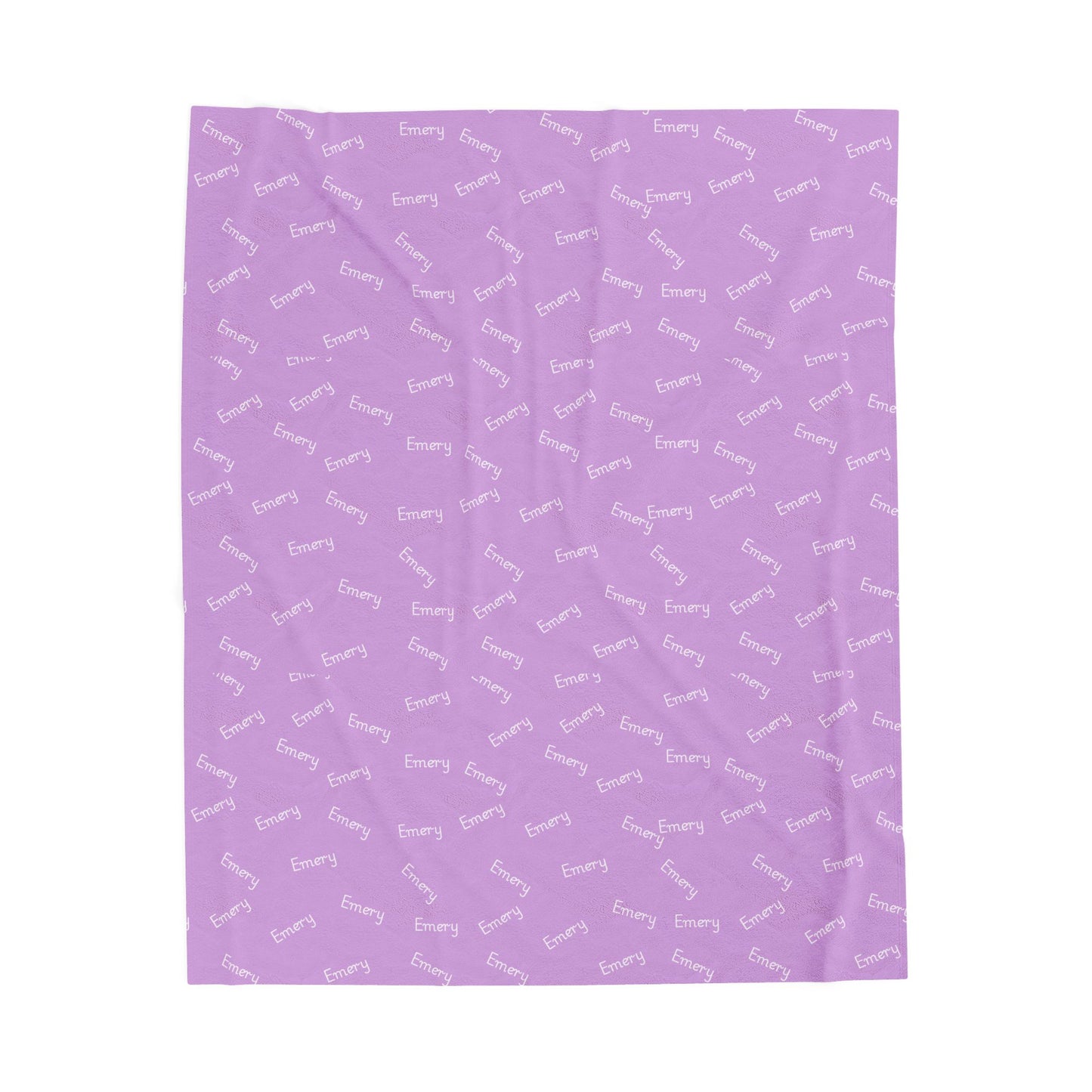 Lavender 'Sunny' Velveteen Plush Blanket — Soft Cozy Throw with Repeating Script Pattern
