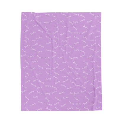 Lavender 'Sunny' Velveteen Plush Blanket — Soft Cozy Throw with Repeating Script Pattern