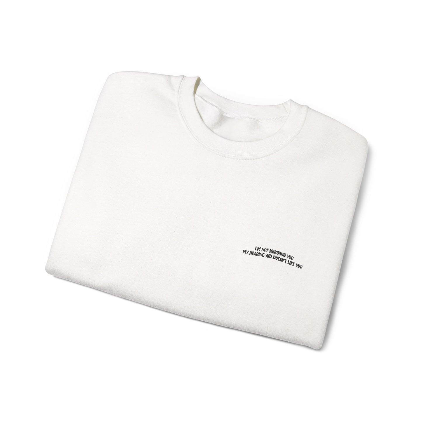 Minimalist Micro-Text Crewneck Sweatshirt — Subtle Chest Script