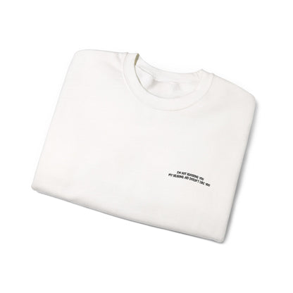 Minimalist Micro-Text Crewneck Sweatshirt — Subtle Chest Script