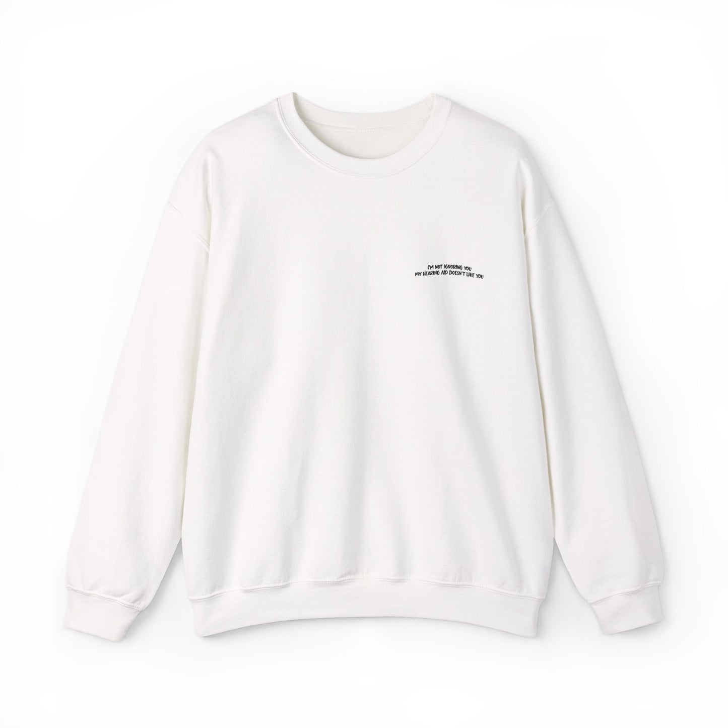 Minimalist Micro-Text Crewneck Sweatshirt — Subtle Chest Script