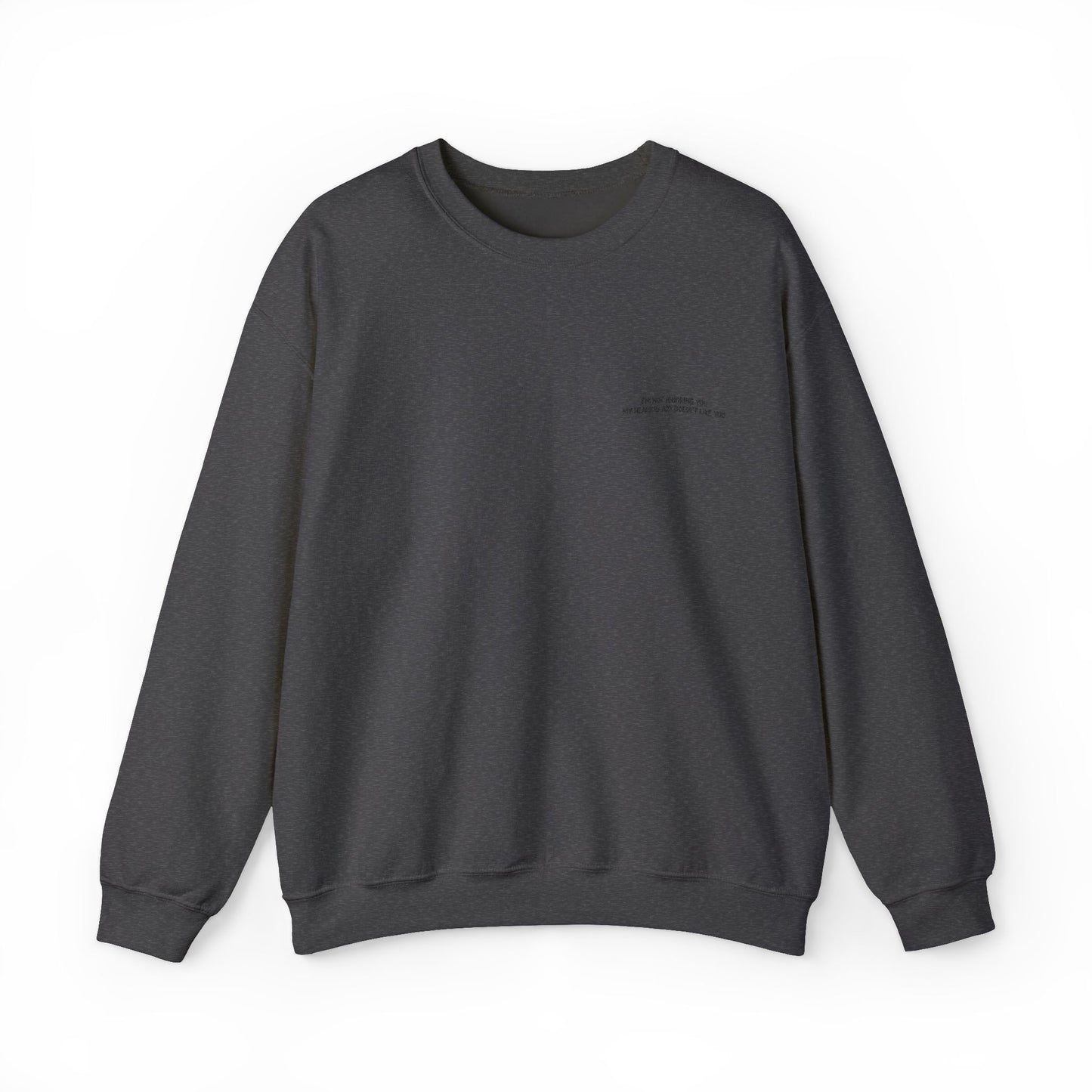 Minimalist Micro-Text Crewneck Sweatshirt — Subtle Chest Script