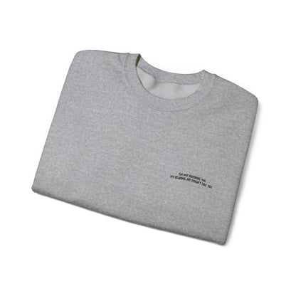 Minimalist Micro-Text Crewneck Sweatshirt — Subtle Chest Script