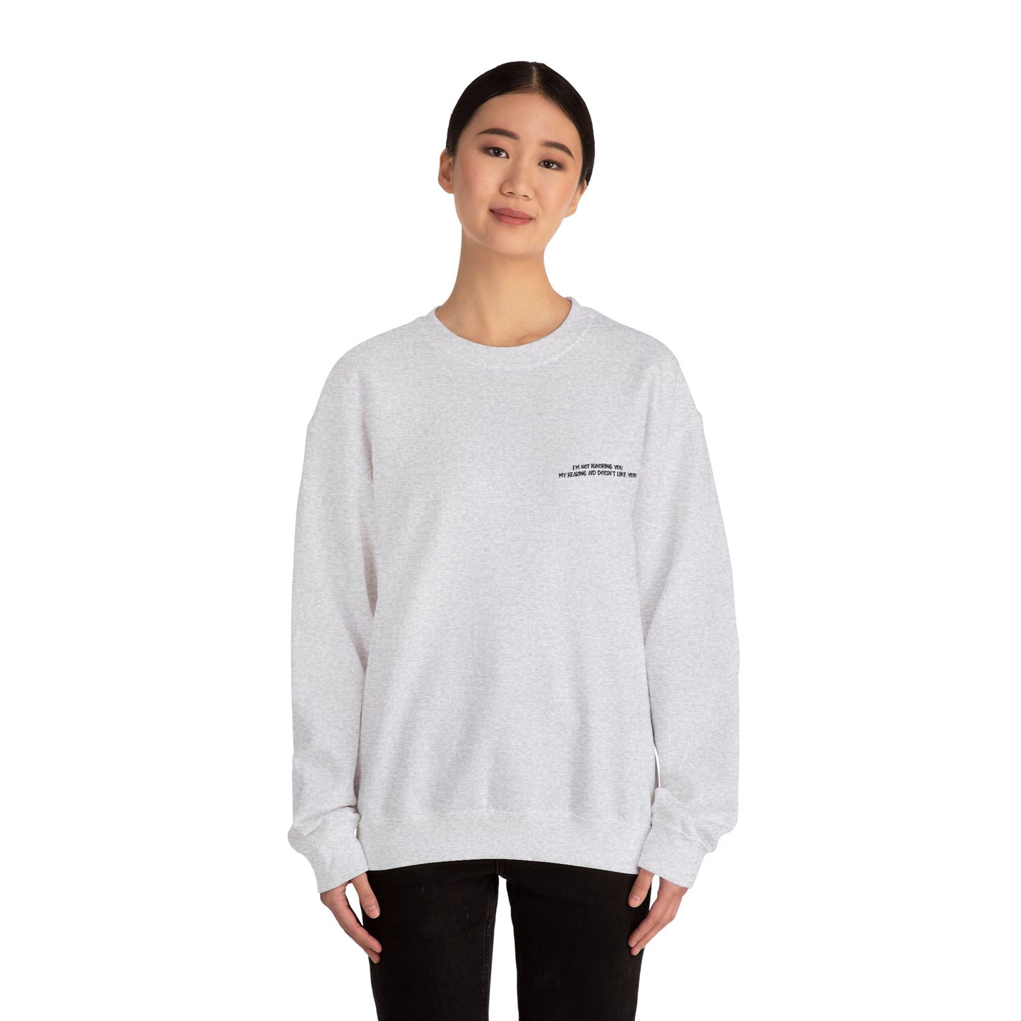 Minimalist Micro-Text Crewneck Sweatshirt — Subtle Chest Script