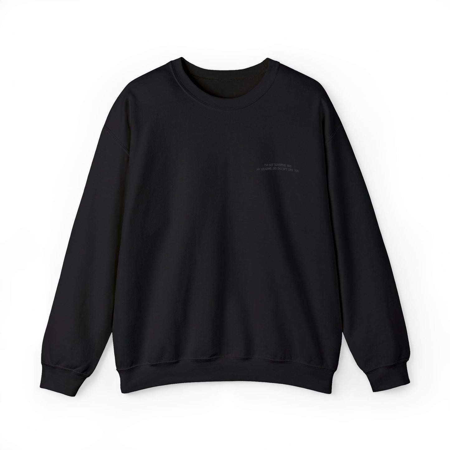 Minimalist Micro-Text Crewneck Sweatshirt — Subtle Chest Script