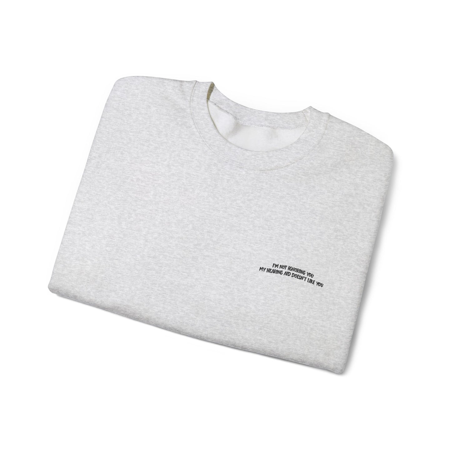 Minimalist Micro-Text Crewneck Sweatshirt — Subtle Chest Script
