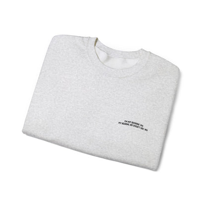 Minimalist Micro-Text Crewneck Sweatshirt — Subtle Chest Script