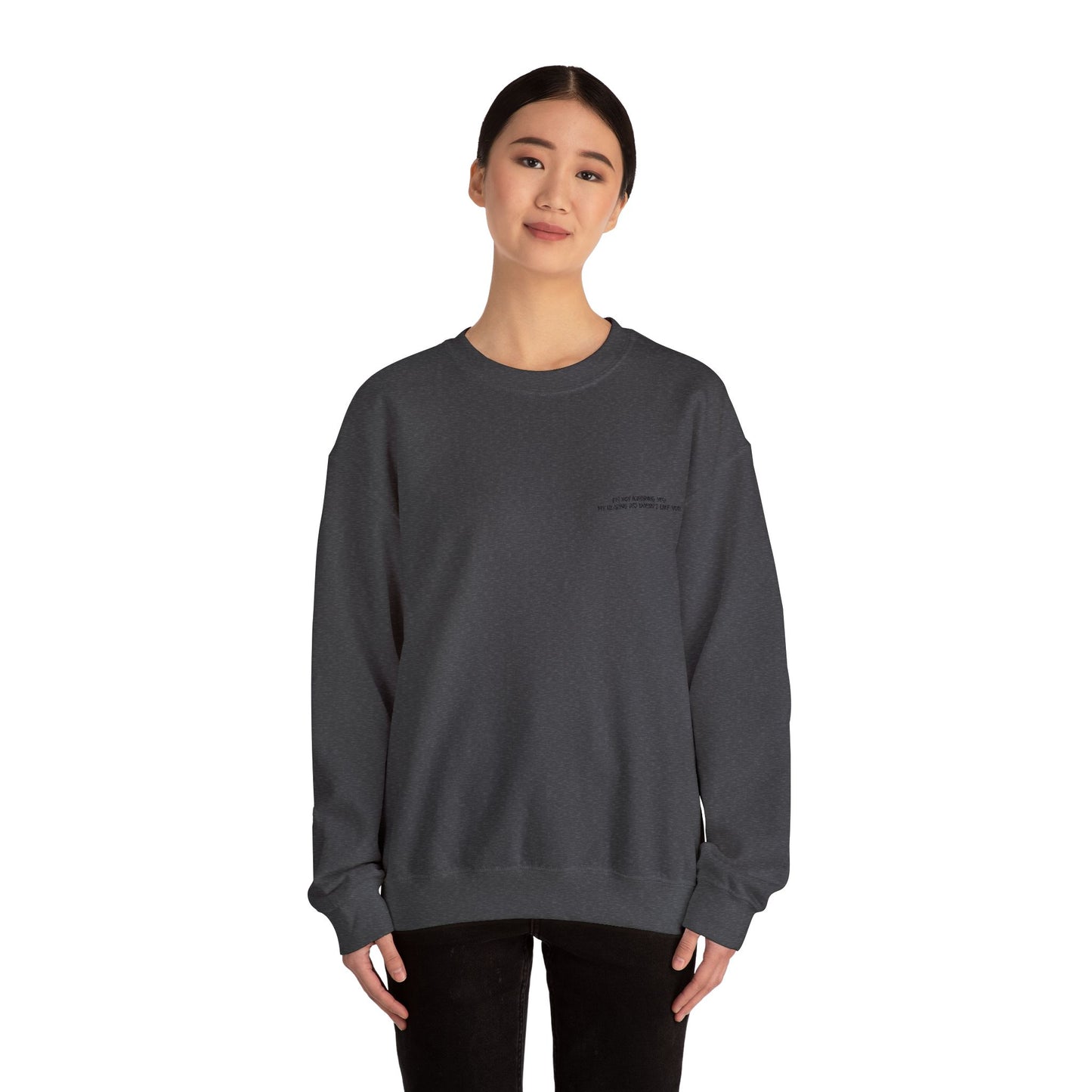 Minimalist Micro-Text Crewneck Sweatshirt — Subtle Chest Script