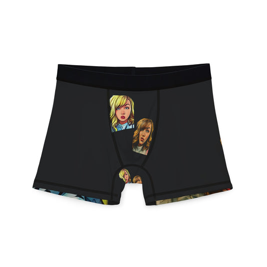 Cartoon Twin Faces Men's Boxer Shorts — Funny Pop Art Face Print